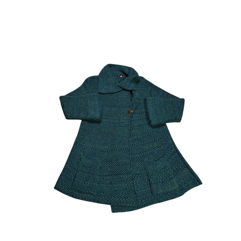 Tabask Handmade Peru Alpaca Wool Blend‎ Chunky Knit Cardigan Teal Blue Small